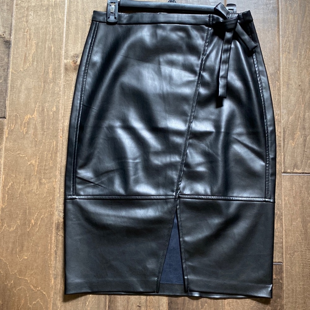 Faux leather midi pencil skirt